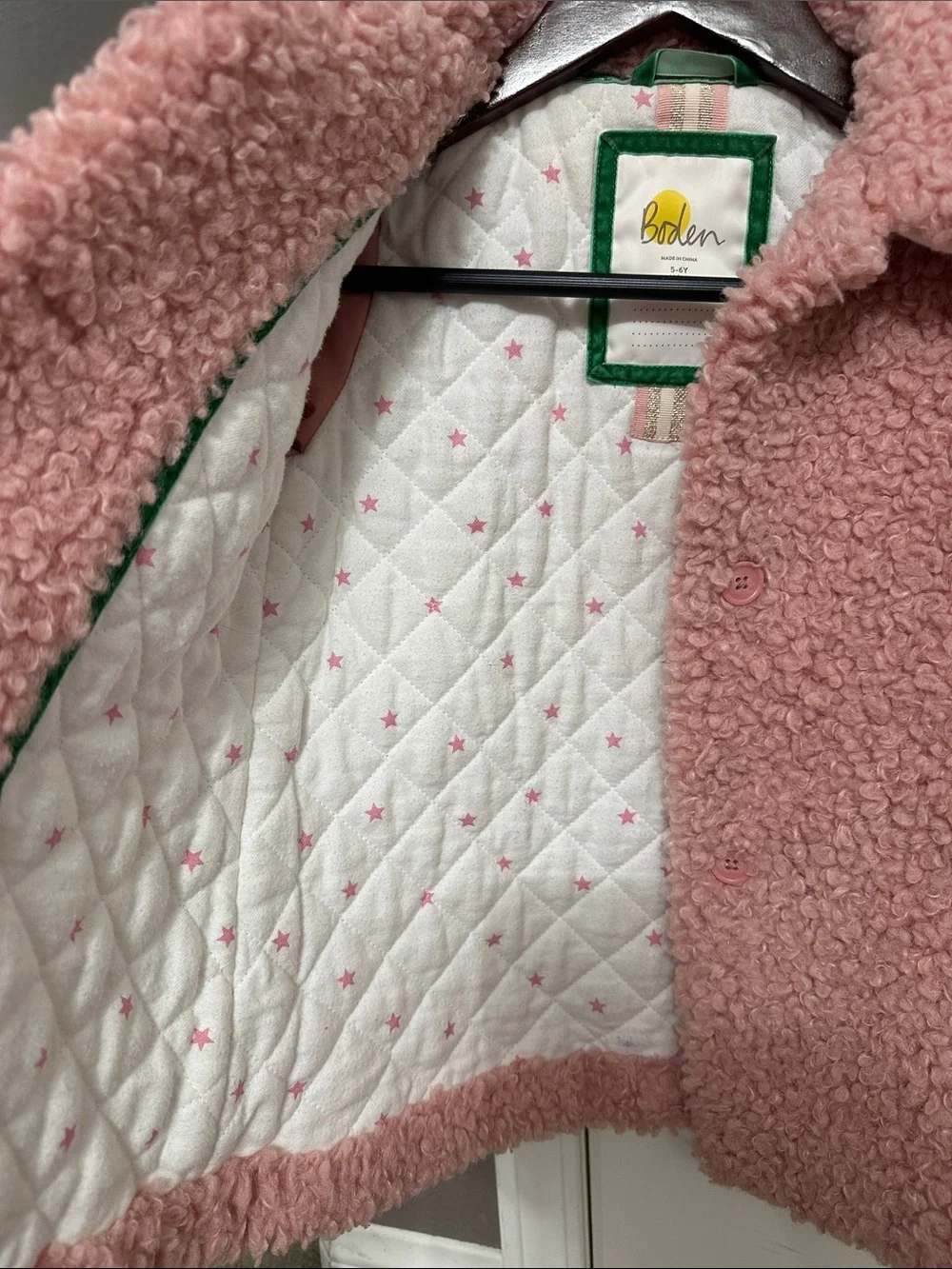 Mini Boden Pink Sherpa Puffer Jacket for Kids